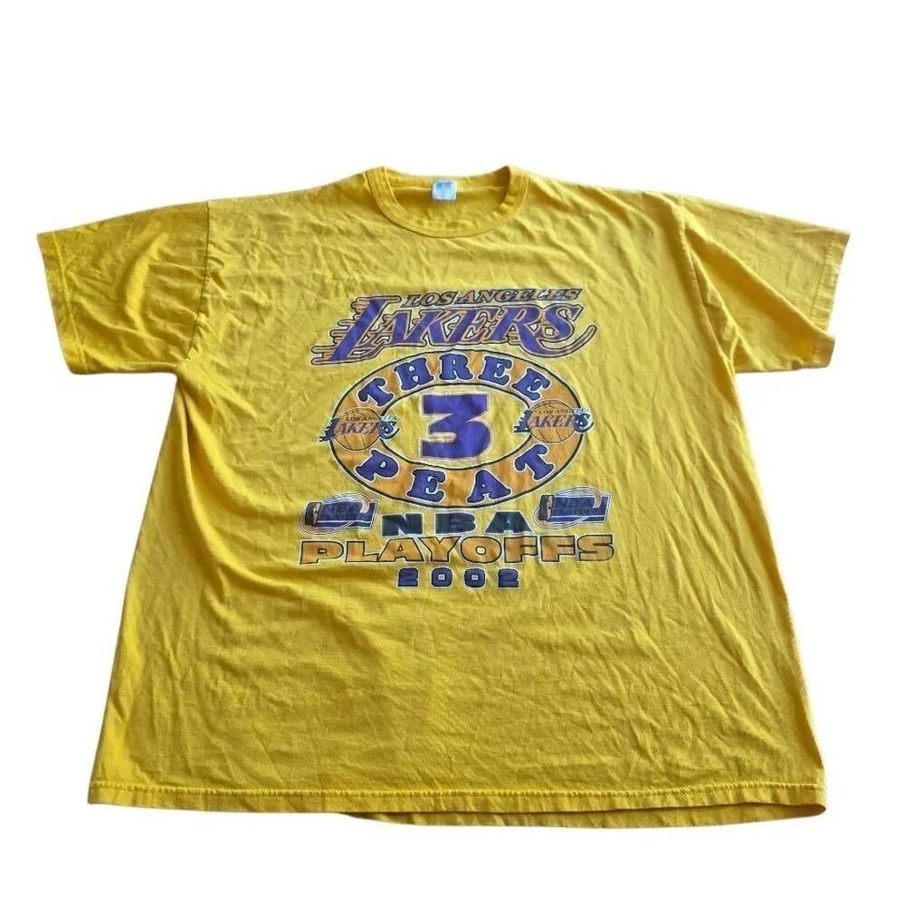 Vintage Los Angeles Lakers three peat NBA playoffs 2002 yellow mens XL